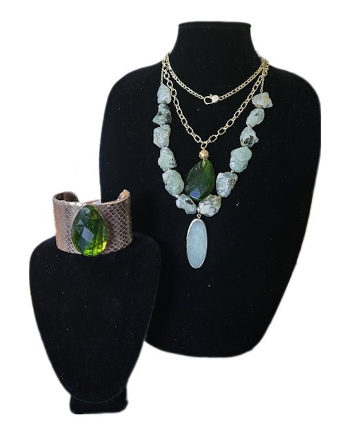 Natural Prehnite and Green Amber Layer Necklace